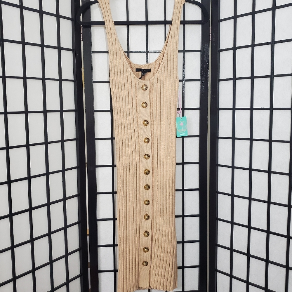 Forever 21 Tan Sleeveless Ribbed Knit Dress